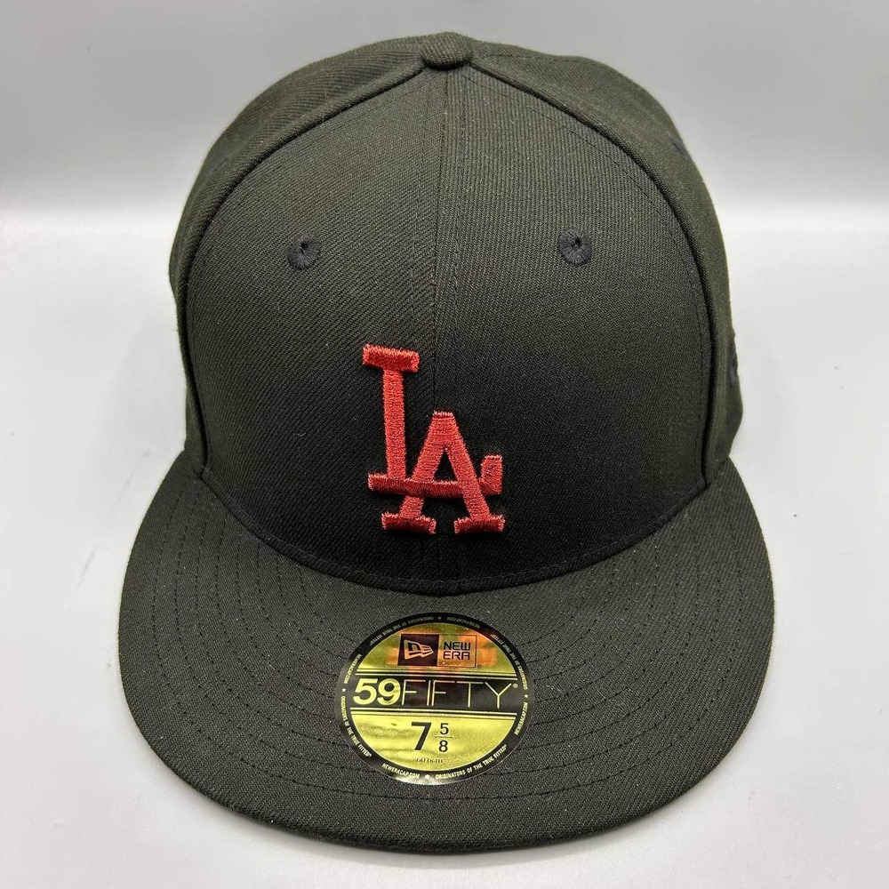 Los Angeles LA Dodgers MLB Hat Men 7 5/8 Black 59Fifty New Era Fitted Cap New